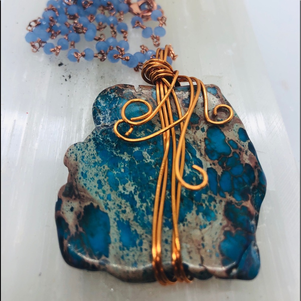 Chalcedony Rondelle Beads Chain Jasper Pendant